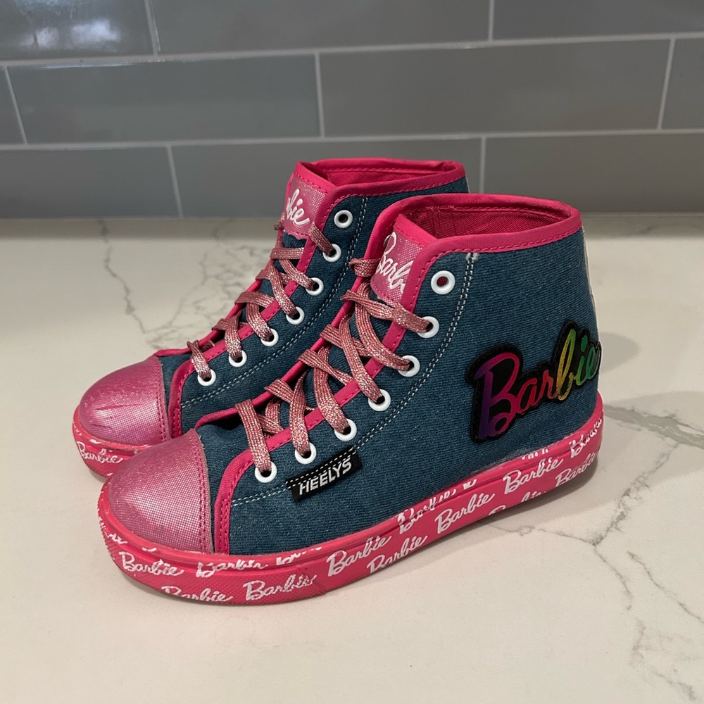 HEELYS Youth Kids Barbie Hustle High Top Wheels Skate Sneaker Shoes 3 Big Kid